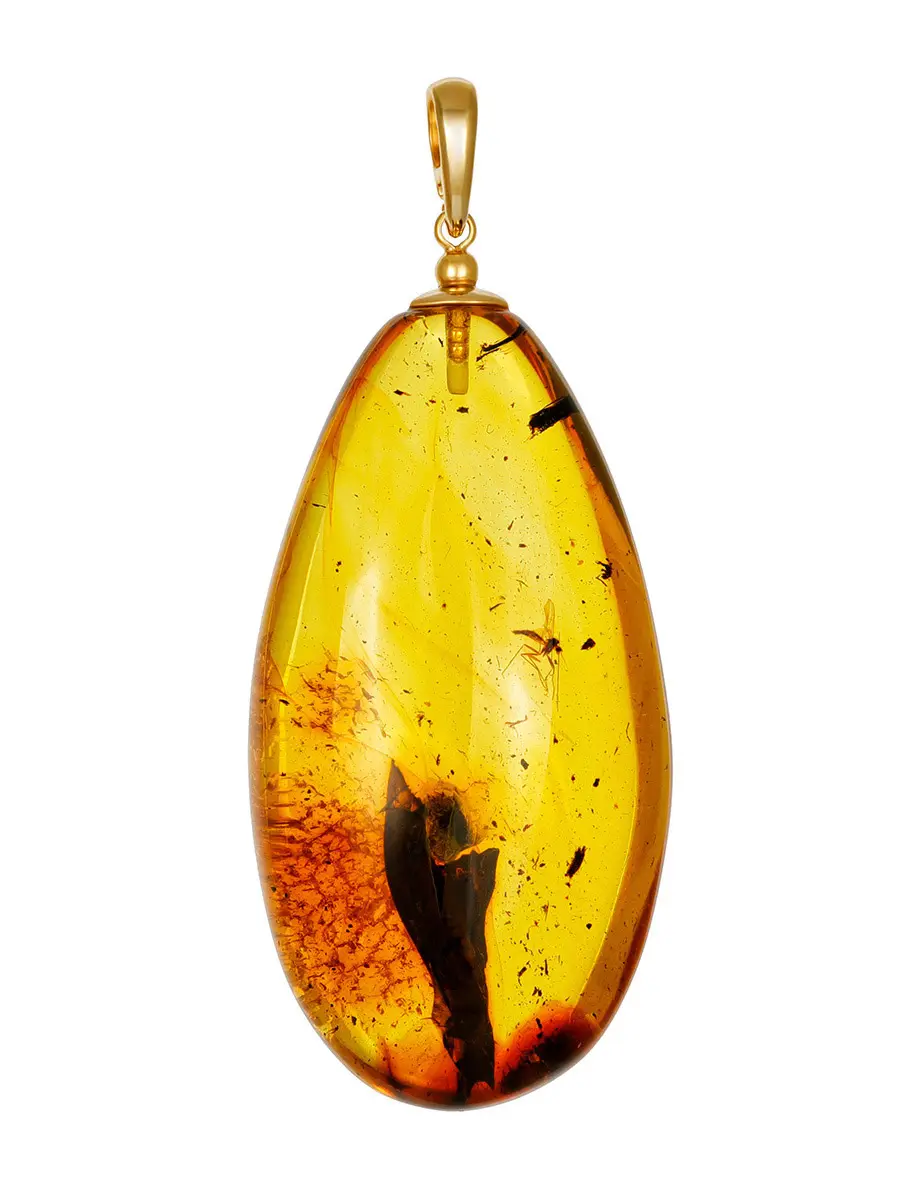 картинка Живописный кулон из натурального янтаря золотистого цвета с инклюзом в онлайн магазине