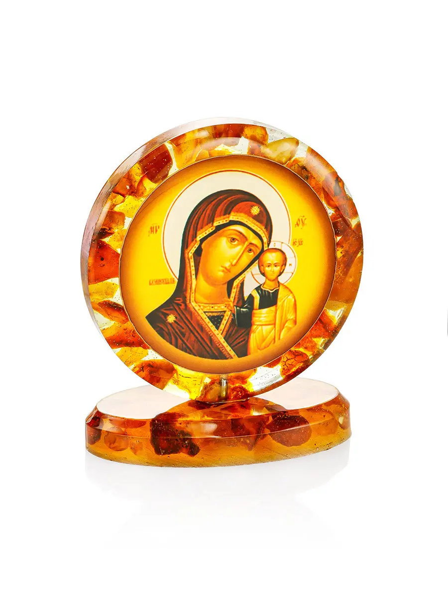 картинка Икона на подставке с янтарём «Казанская Богоматерь» в онлайн магазине