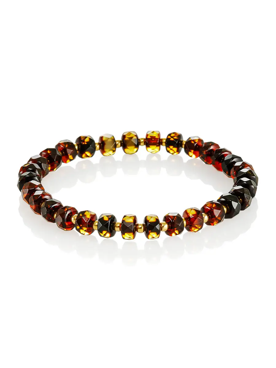 картинка Нарядный браслет из натурального янтаря «Карамель алмазная переливающаяся» в онлайн магазине