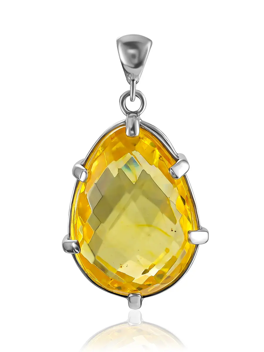 картинка Крупная объёмная подвеска «Капля алмазная» из натурального гранёного янтаря в онлайн магазине