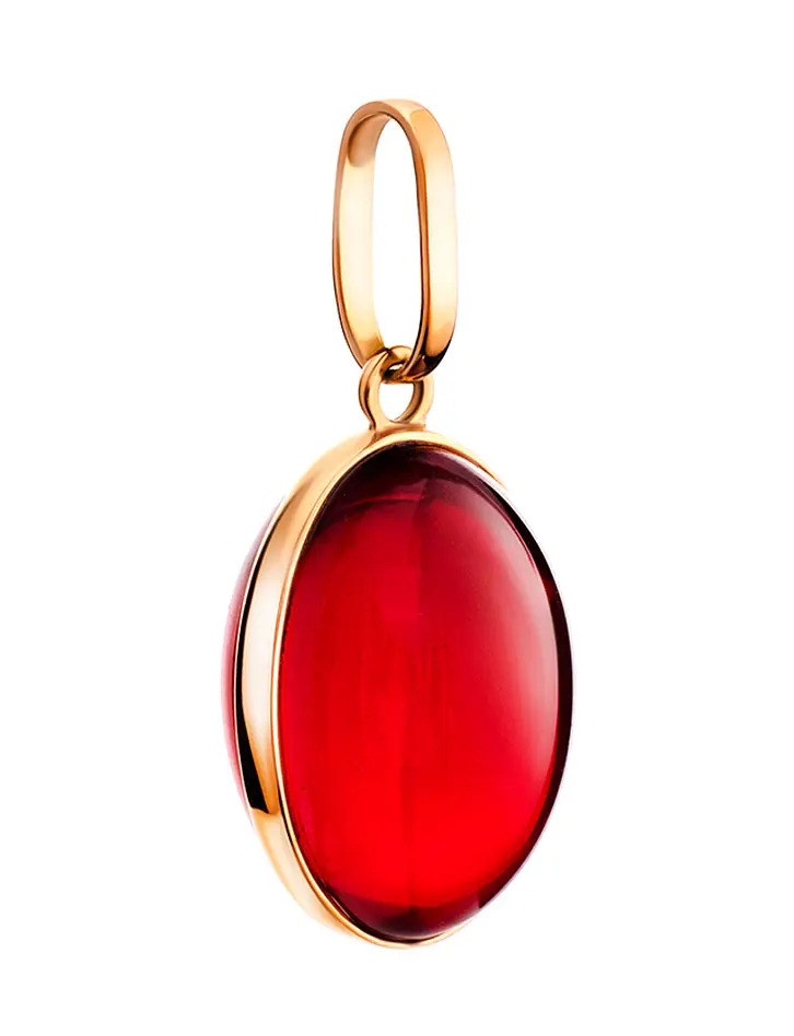 картинка Стильный кулон из золота и янтаря вишнёвого цвета «Сангрил» в онлайн магазине