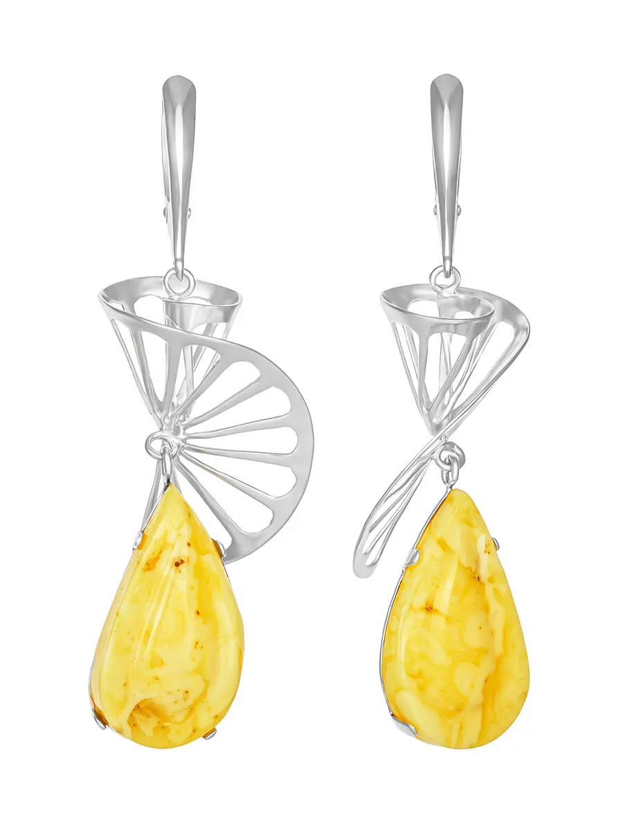 картинка Эксклюзивные ажурные серьги «Апельсин» с натуральным медовым янтарём в онлайн магазине