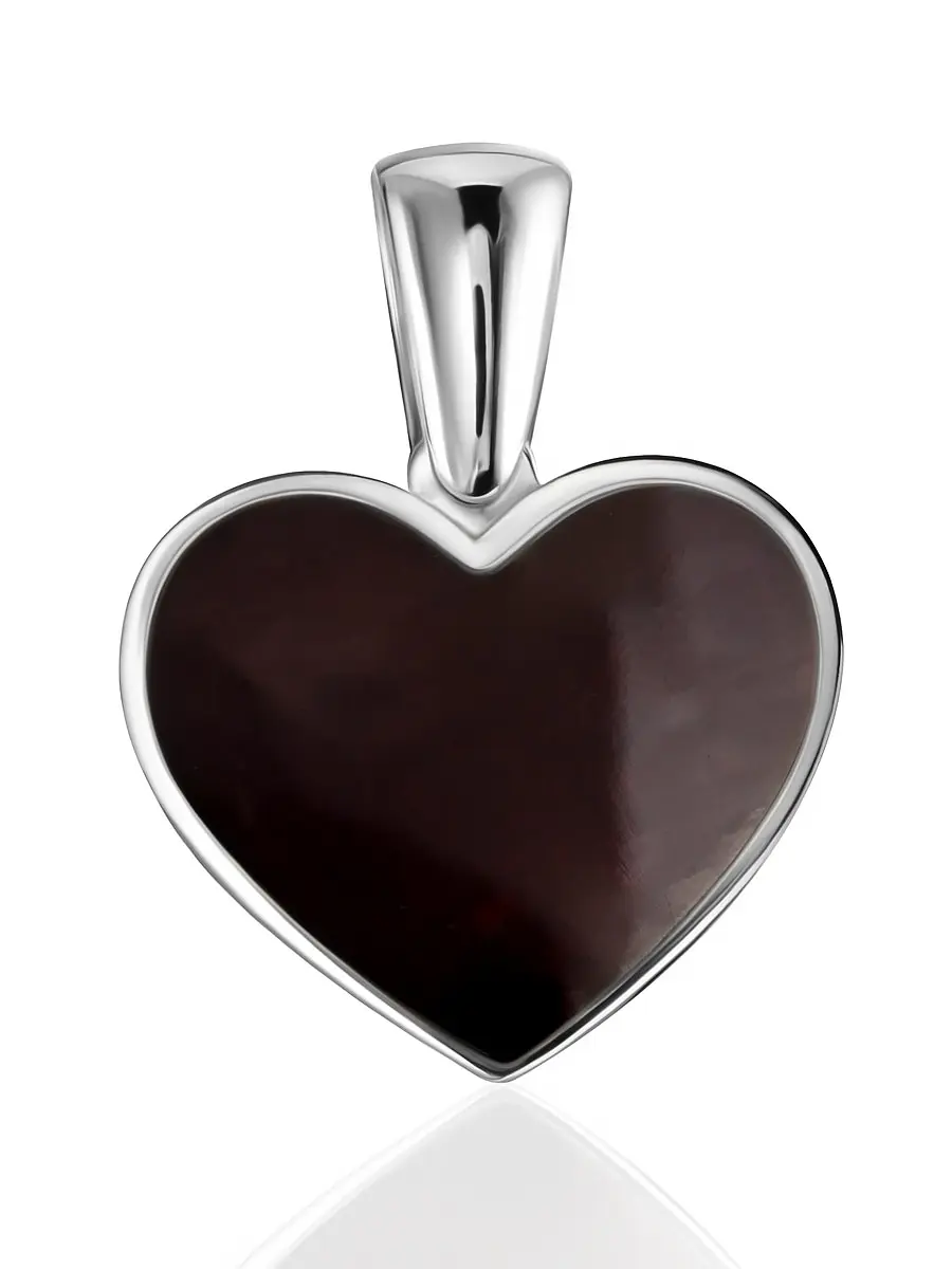 картинка Яркая подвеска-сердце «Монако» с тёмно-вишнёвым янтарём в онлайн магазине