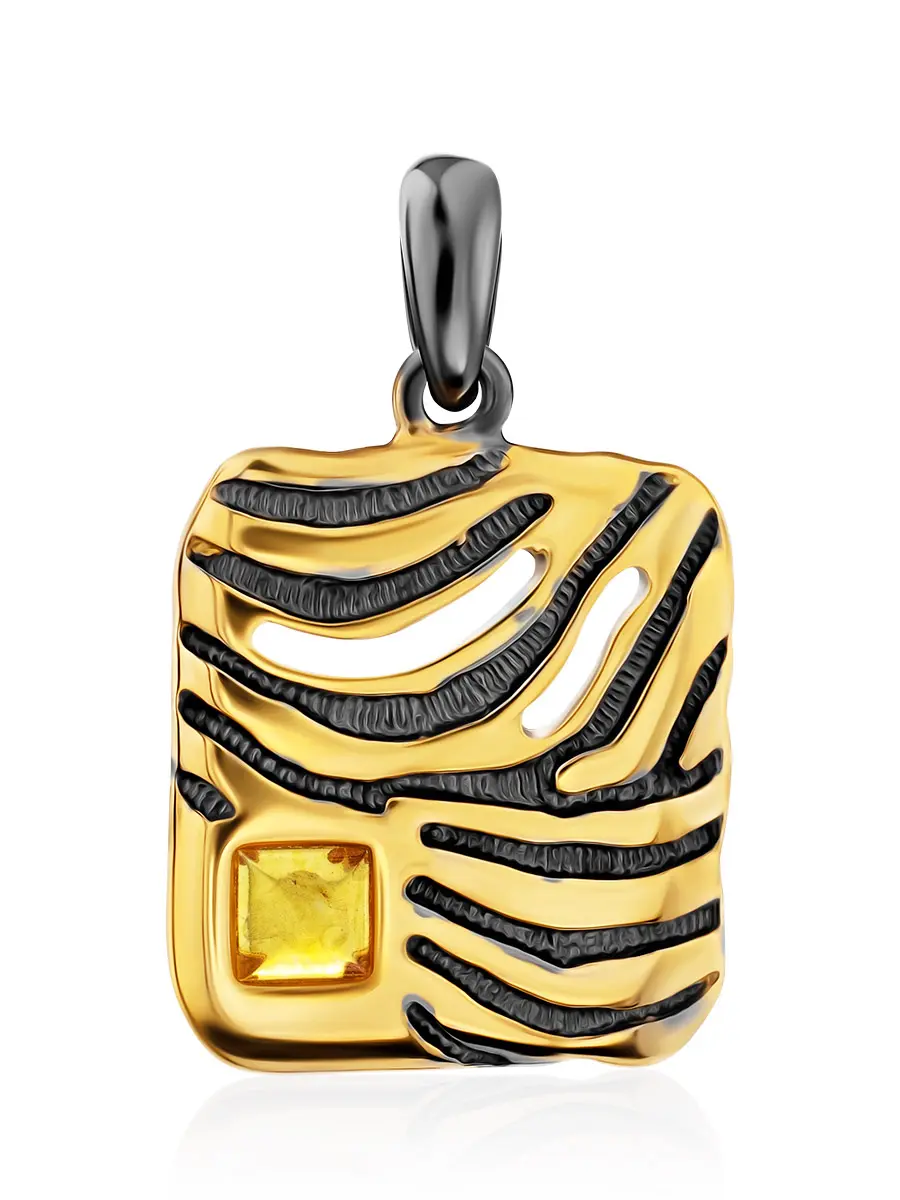 картинка Стильный ажурный кулон «Донателла» с золотисто-лимонным янтарём в онлайн магазине