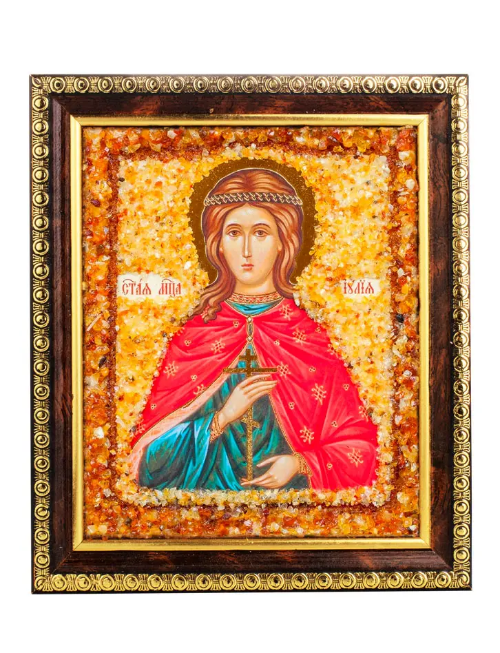 картинка Именная икона, украшенная натуральным янтарём «Святая Иулия» в онлайн магазине