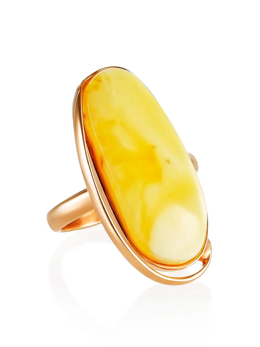картинка Эксклюзивное кольцо из золочённого серебра с натуральным медовым янтарём «Лагуна» в онлайн магазине