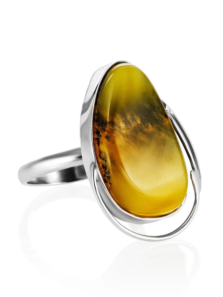 картинка Нежное кольцо с натуральным цельным янтарём «Лагуна» в онлайн магазине