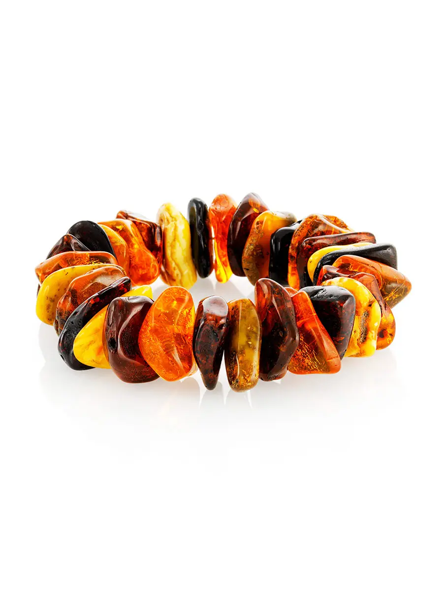 картинка Яркий браслет из натурального янтаря природной формы «Мандарин дикий» в онлайн магазине
