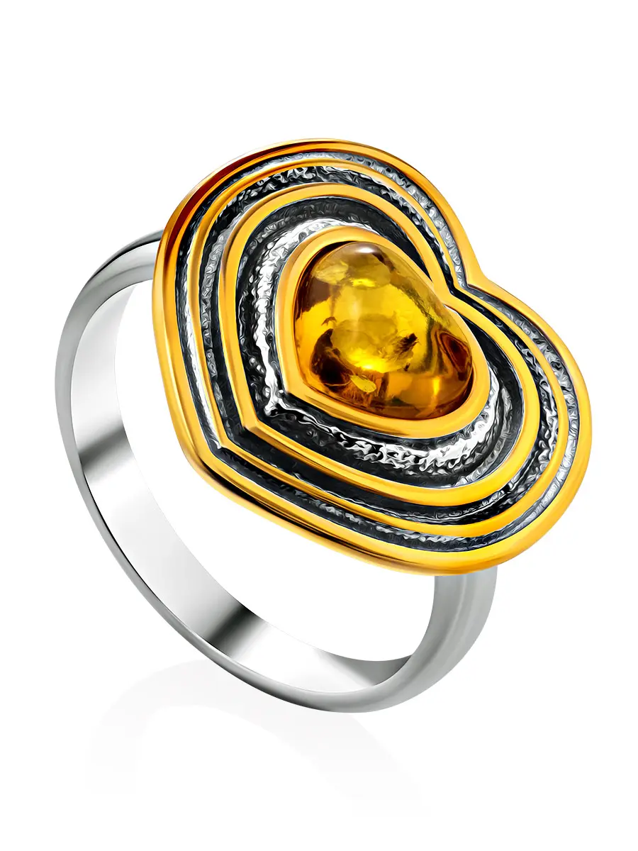 картинка Кольцо в форме сердца «Колхида» с натуральным золотистым янтарём в онлайн магазине