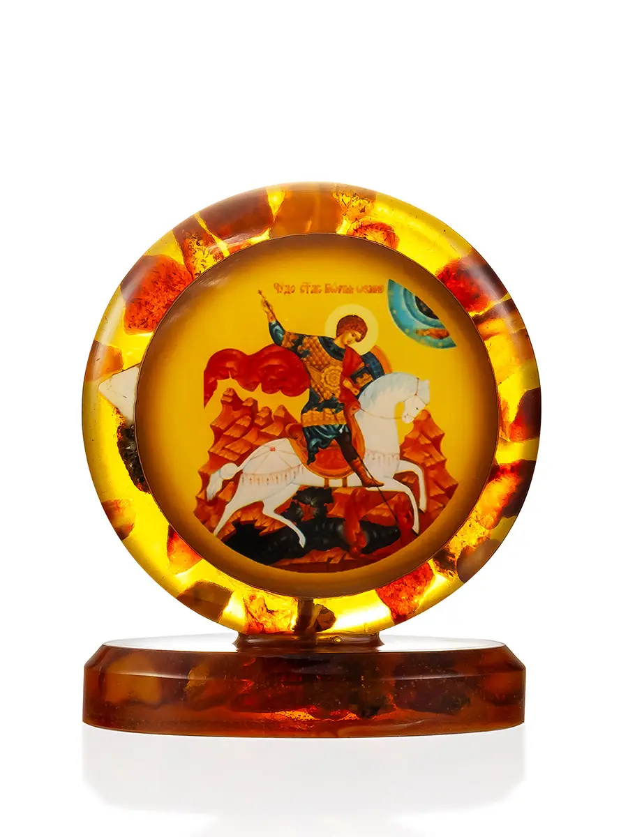 картинка «Георгий Победоносец» иконка в литой рамке с янтарём в онлайн магазине