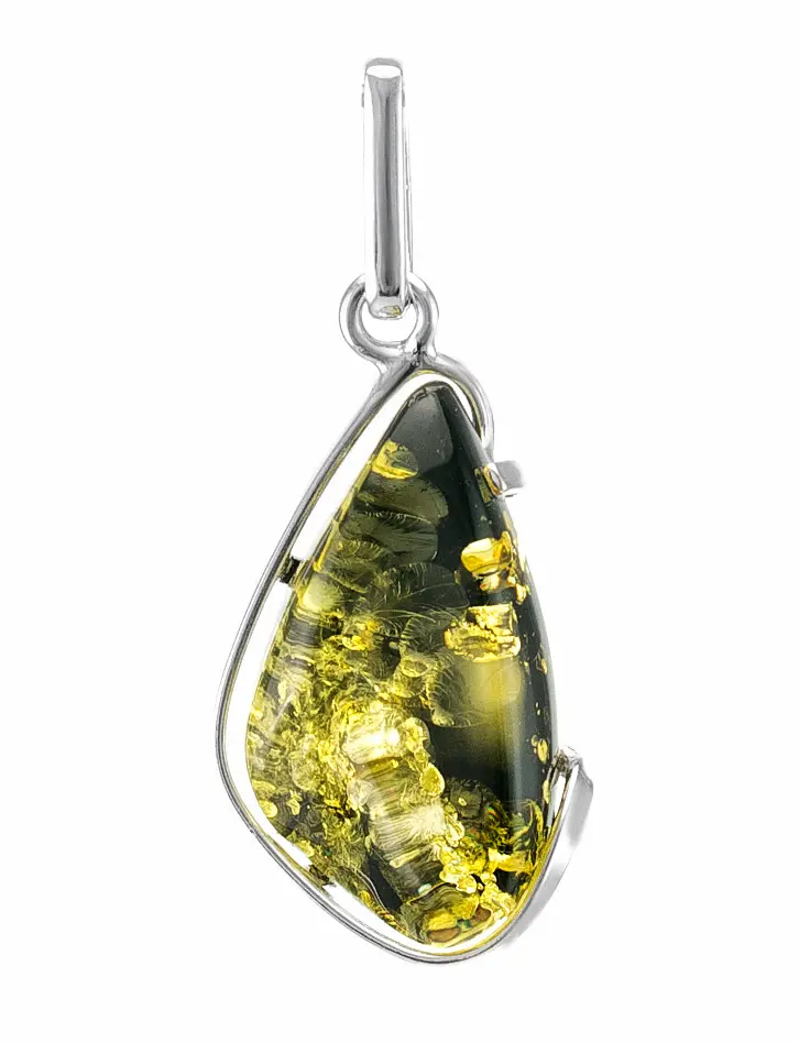 картинка Небольшой кулон из красивого ярко-зеленого янтаря и серебра «Лагуна» в онлайн магазине