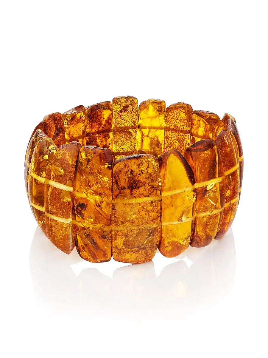 картинка Стильный браслет из натурального балтийского янтаря золотисто-коньячного цвета «Помпеи» в онлайн магазине
