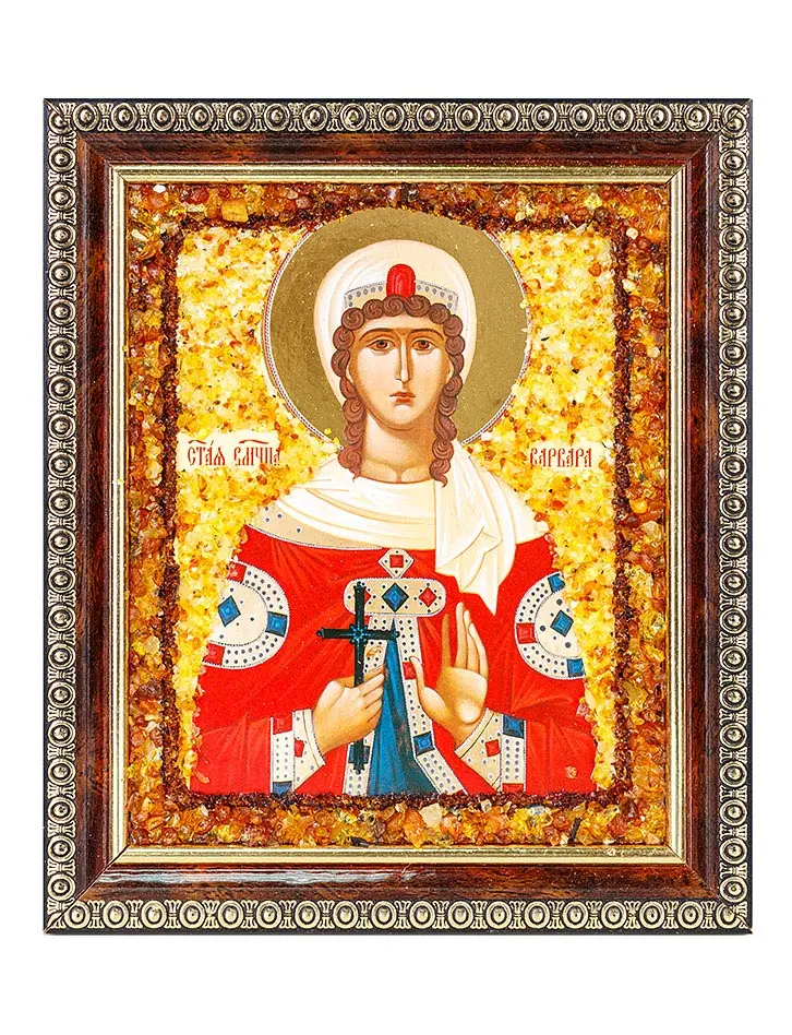 картинка «Святая великомученица Варвара». Икона, украшенная натуральным балтийским янтарём в онлайн магазине