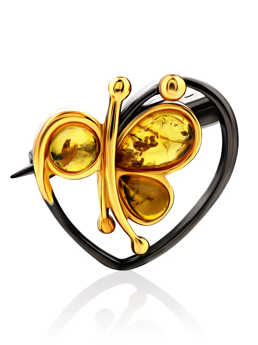 картинка Яркая брошь «Апрель» с натуральным золотисто-коньячным янтарём в онлайн магазине