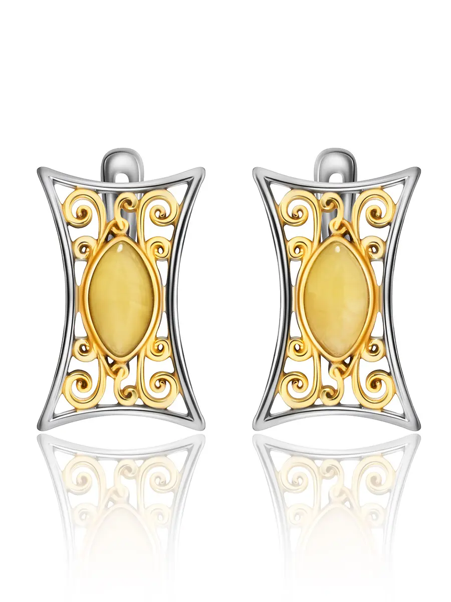 картинка Изящные серьги из чернёного серебра и медового янтаря «Арабеска» в онлайн магазине