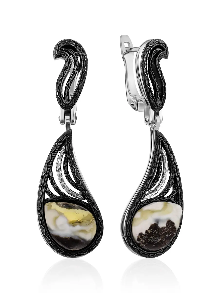 картинка Серьги из серебра с текстурным янтарём «Модерн» в онлайн магазине