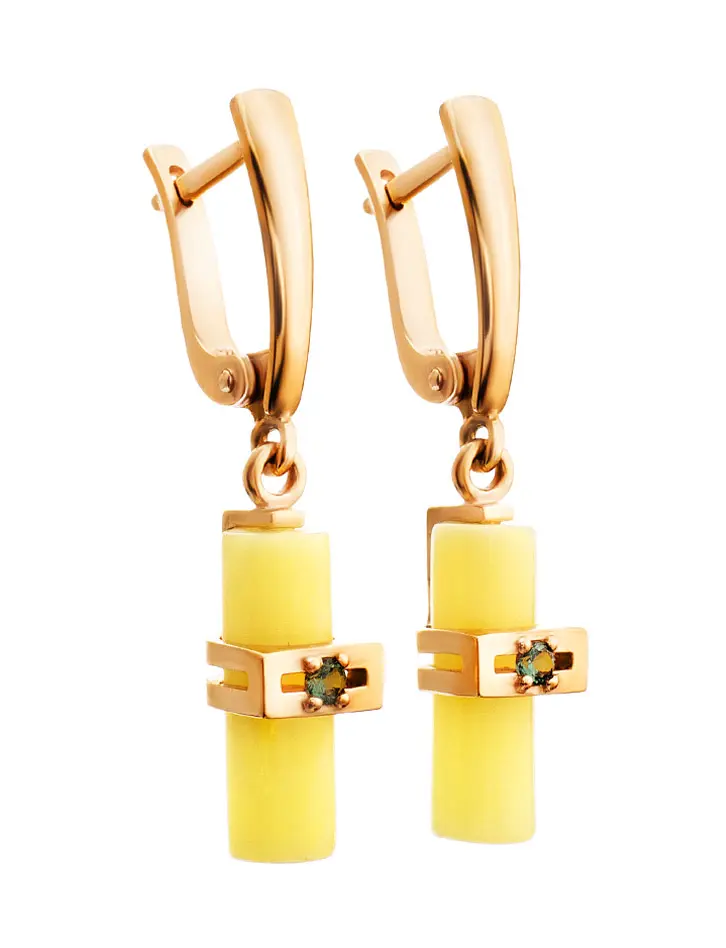 картинка Стильные подвесные серьги «Скандинавия» из золота и медового янтаря в онлайн магазине