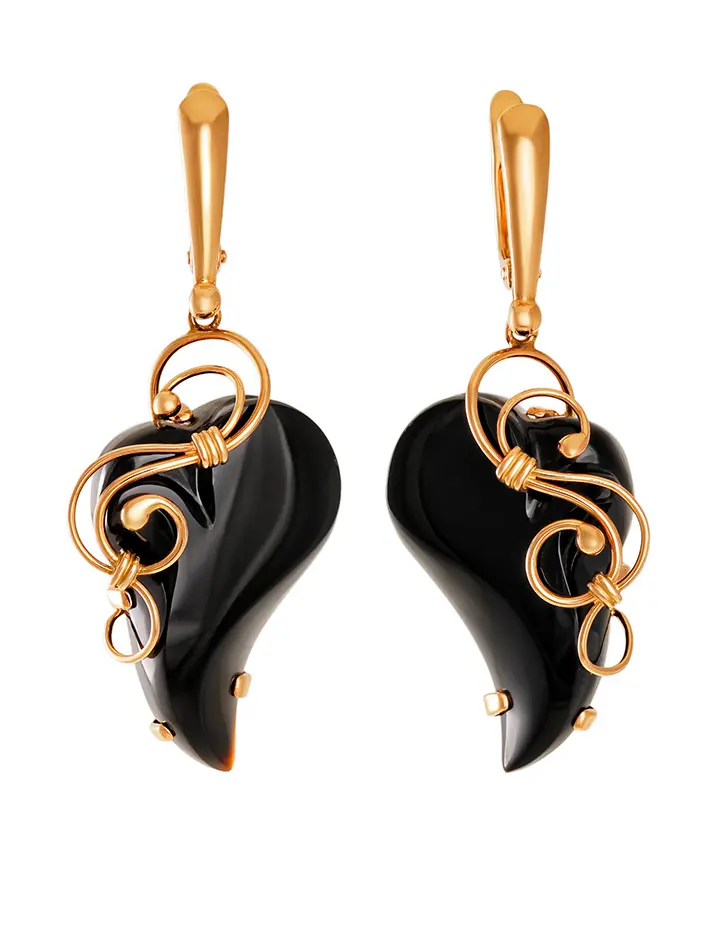 картинка Яркие серьги «Серенада» из золота с чёрным ониксом в онлайн магазине