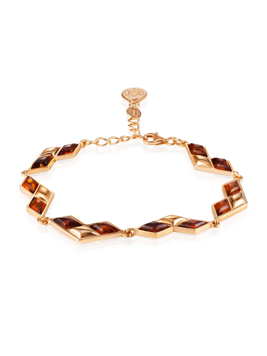 картинка Браслет «Коломбина» с натуральным балтийским янтарём коньячного цвета в онлайн магазине
