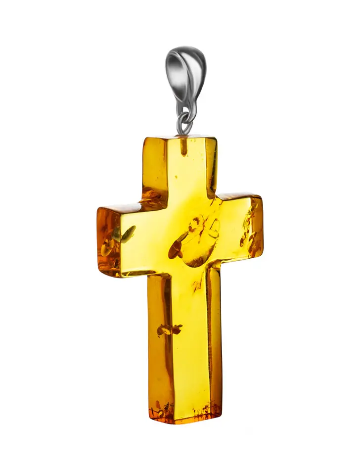 картинка Крупный нательный крест из натурального цельного коньячного янтаря в онлайн магазине