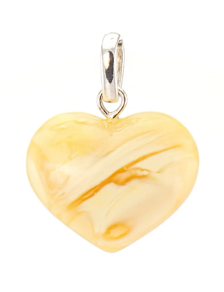 картинка Кулон-сердце из натурального янтаря молочно-медового цвета с пейзажной текстурой в онлайн магазине