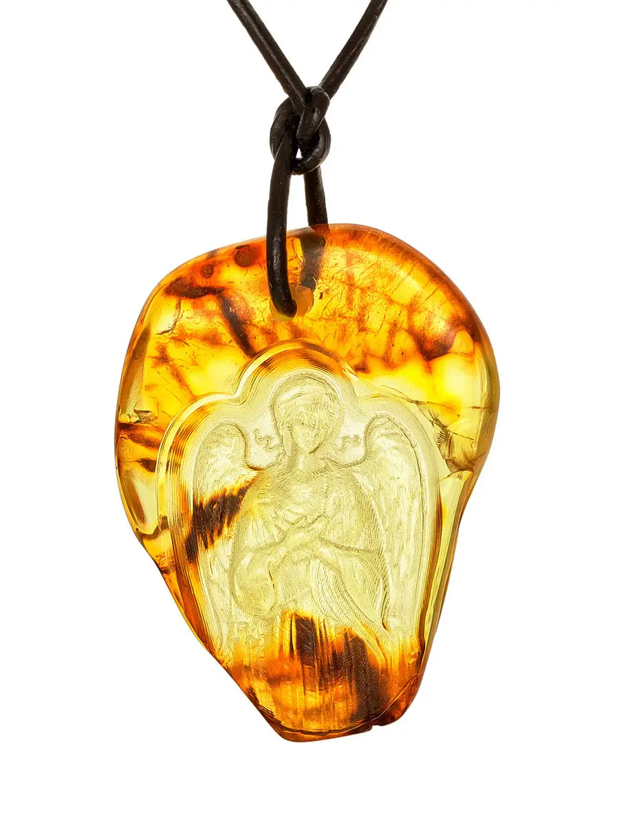 картинка Подвеска-резьба из натурального цельного текстурного янтаря «Ангел-Хранитель» в онлайн магазине