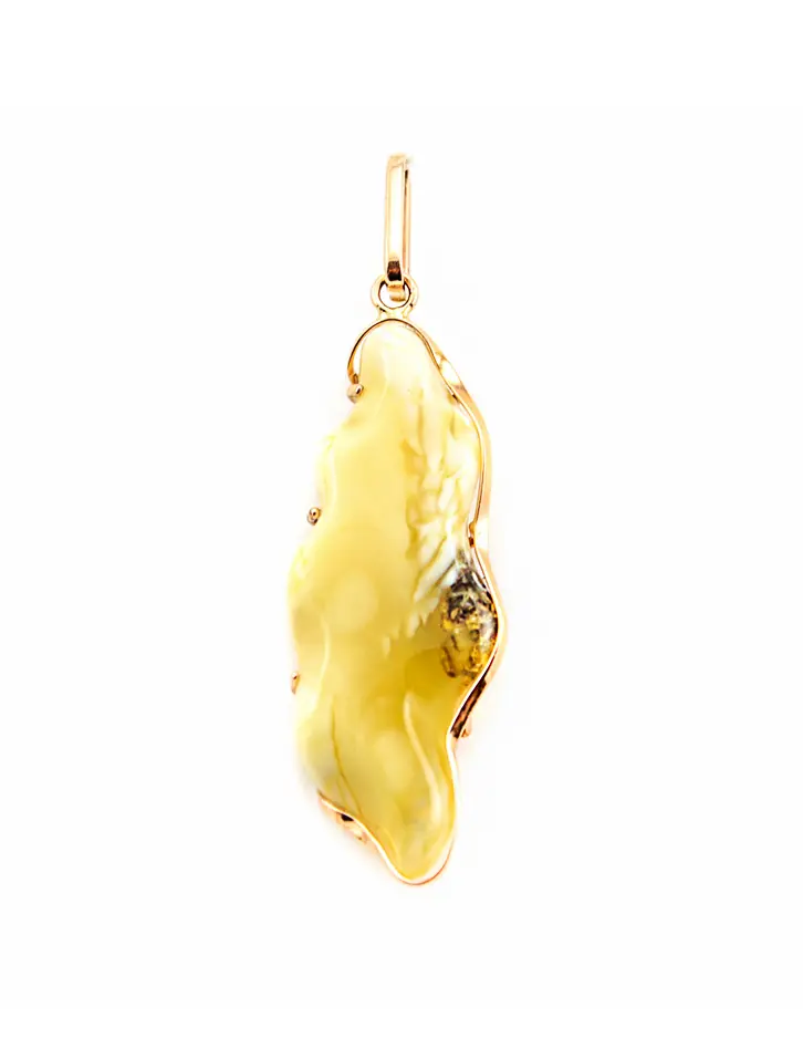 картинка Кулон из натурального янтаря в золоте «Волна» в онлайн магазине