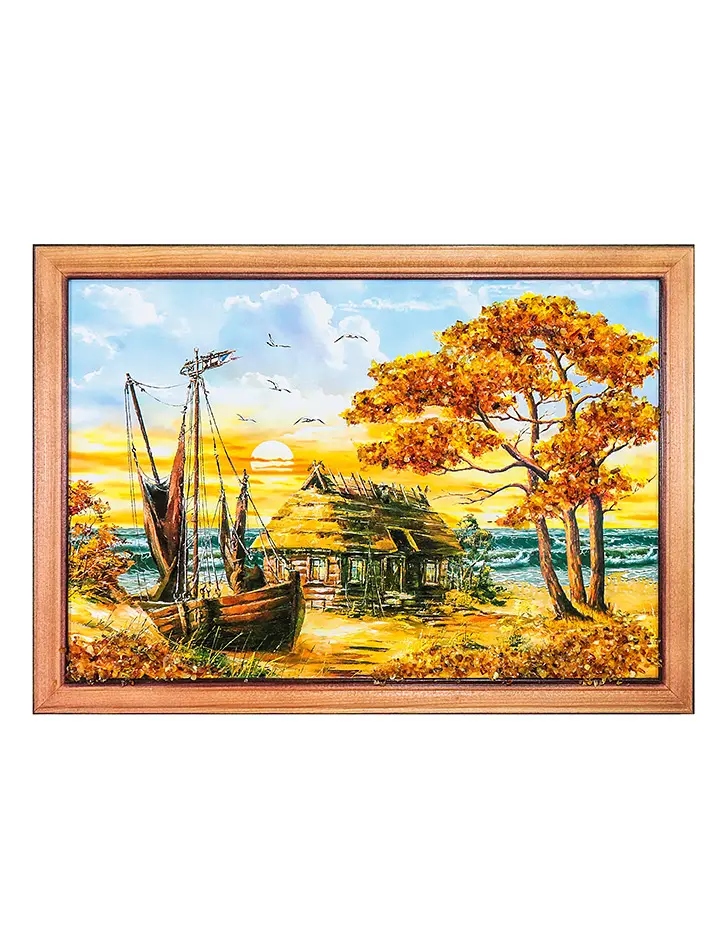 картинка Морской пейзаж с россыпью натурального янтаря «Старая хижина» в онлайн магазине