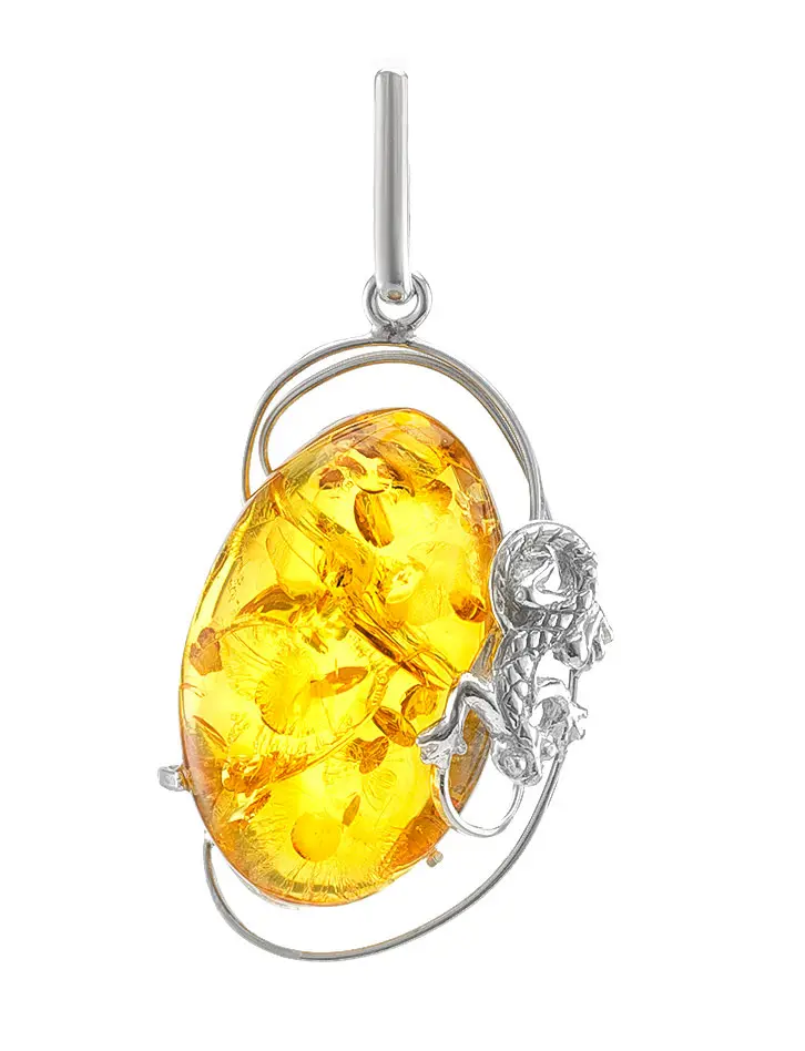 картинка Эффектная серебряная подвеска с натуральным золотистым янтарём «Караваджо» в онлайн магазине