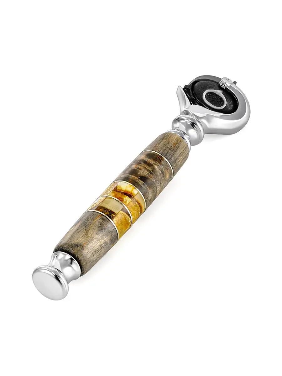 картинка Бритвенный станок с ручкой из дерева и натурального янтаря в онлайн магазине