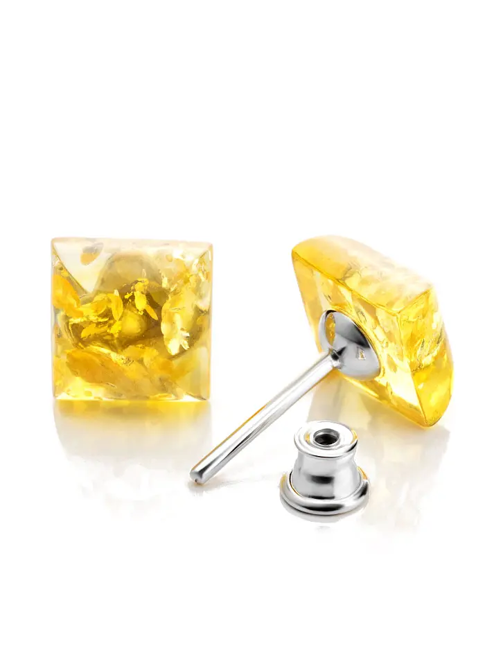 картинка Яркие серьги-гвоздики с лимонным янтарём «Овация» в онлайн магазине