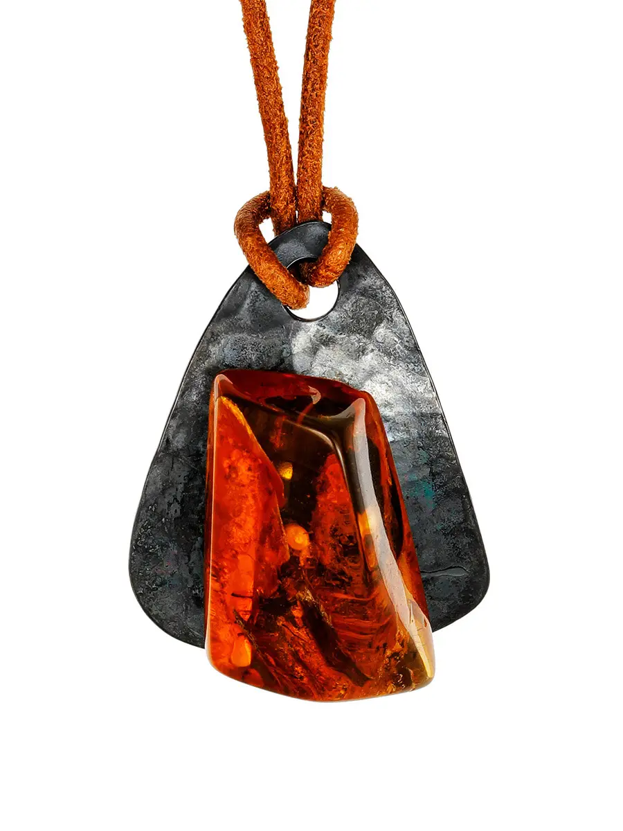 картинка Оригинальная серебряная подвеска с натуральным янтарём в онлайн магазине