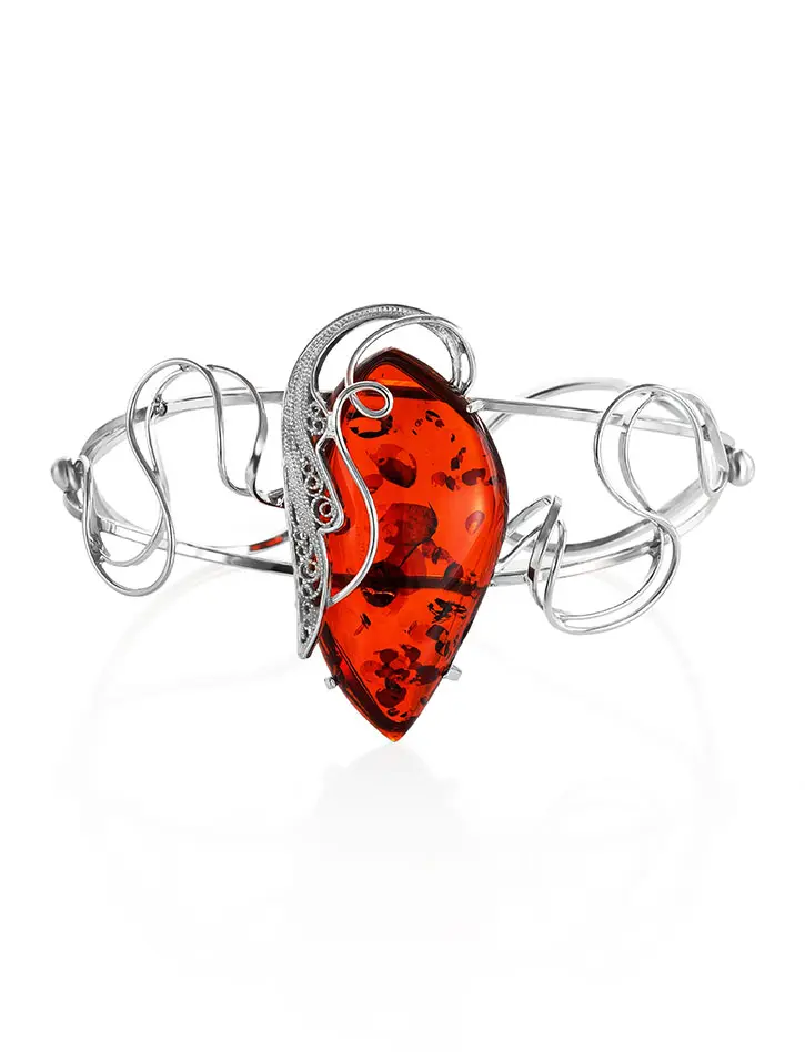 картинка Красивый браслет «Крылышко» с искрящимся янтарём коньячного цвета в онлайн магазине