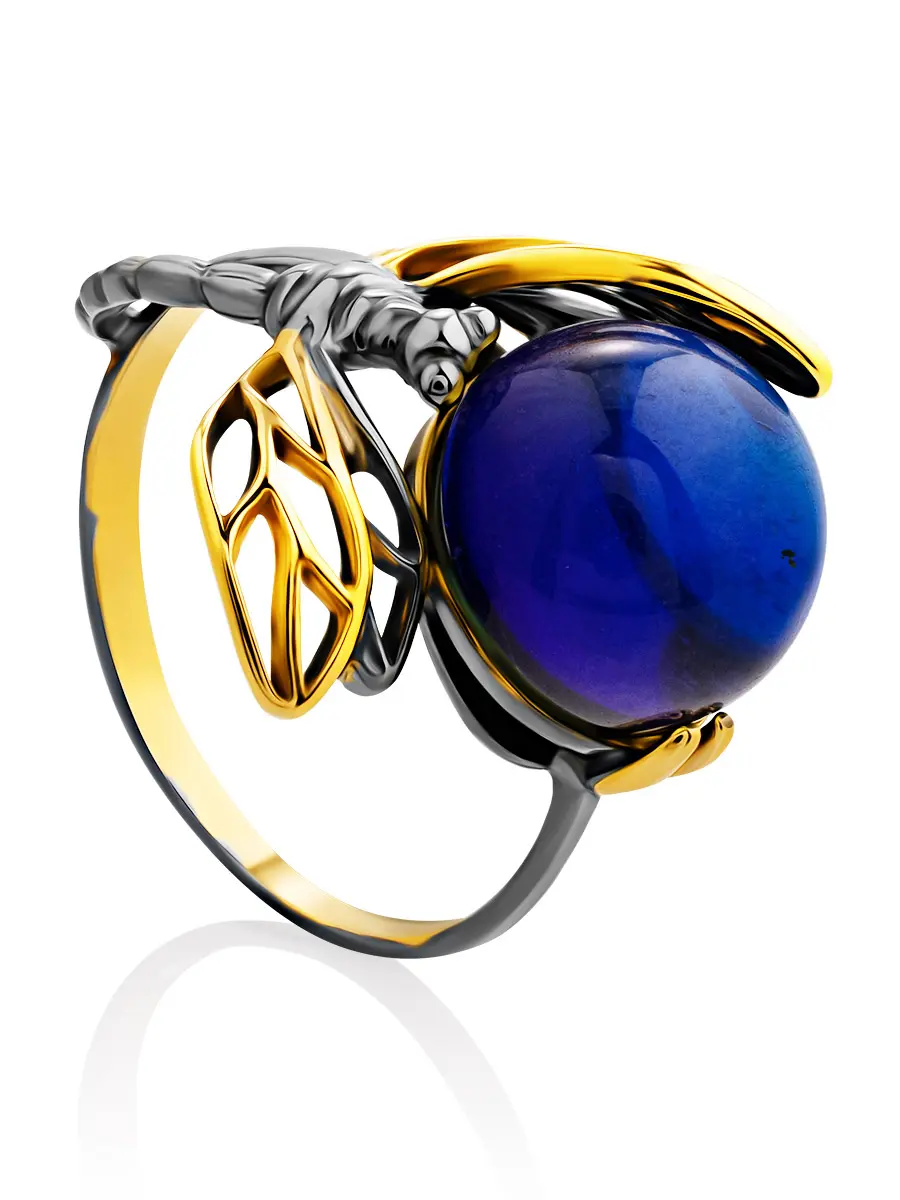 картинка Яркое красивое кольцо «Апрель» из серебра и синего янтаря  в онлайн магазине