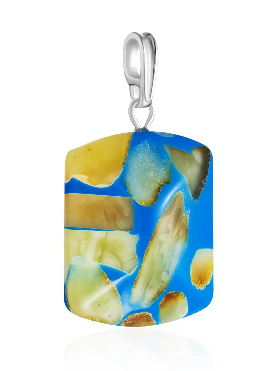картинка Подвеска «Далматин синий» с яркой мозаикой из натурального янтаря в онлайн магазине