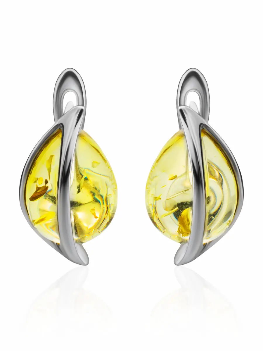 картинка Лёгкие нежные серьги из серебра и янтаря золотисто-лимонного цвета «Голконда» в онлайн магазине
