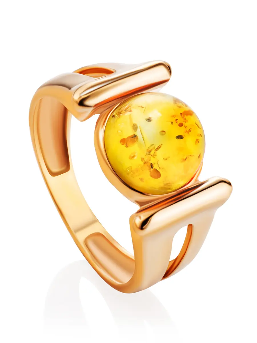 картинка Кольцо из золоченного серебра и ярко-лимонного янтаря «Аркадия» в онлайн магазине