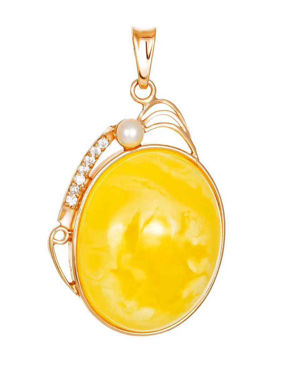 картинка Изысканный кулон из натурального медового янтаря в позолоченном серебре «Прима» в онлайн магазине