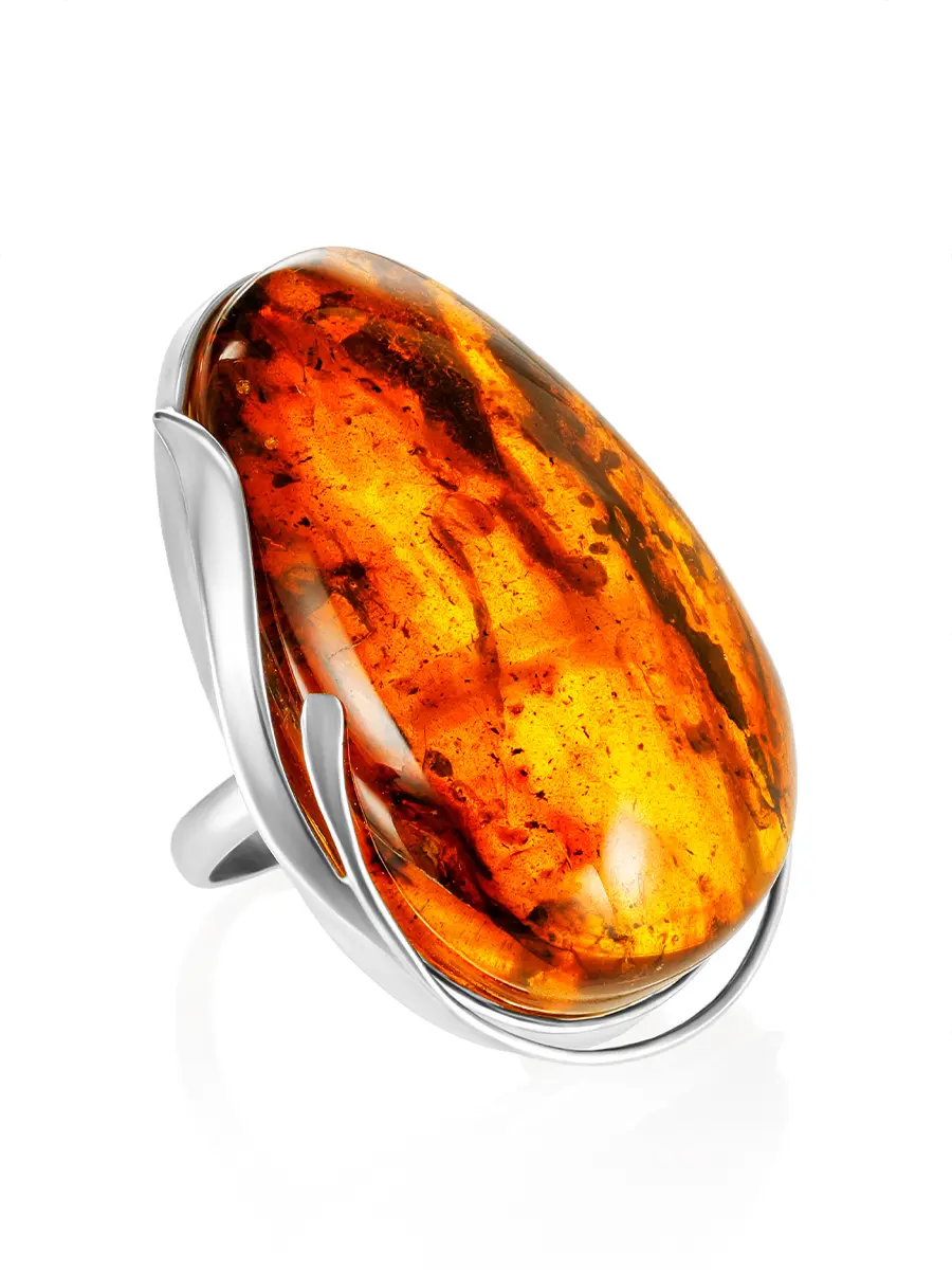 картинка Крупное янтарное кольцо с красивой текстурой «Маньяна» в онлайн магазине