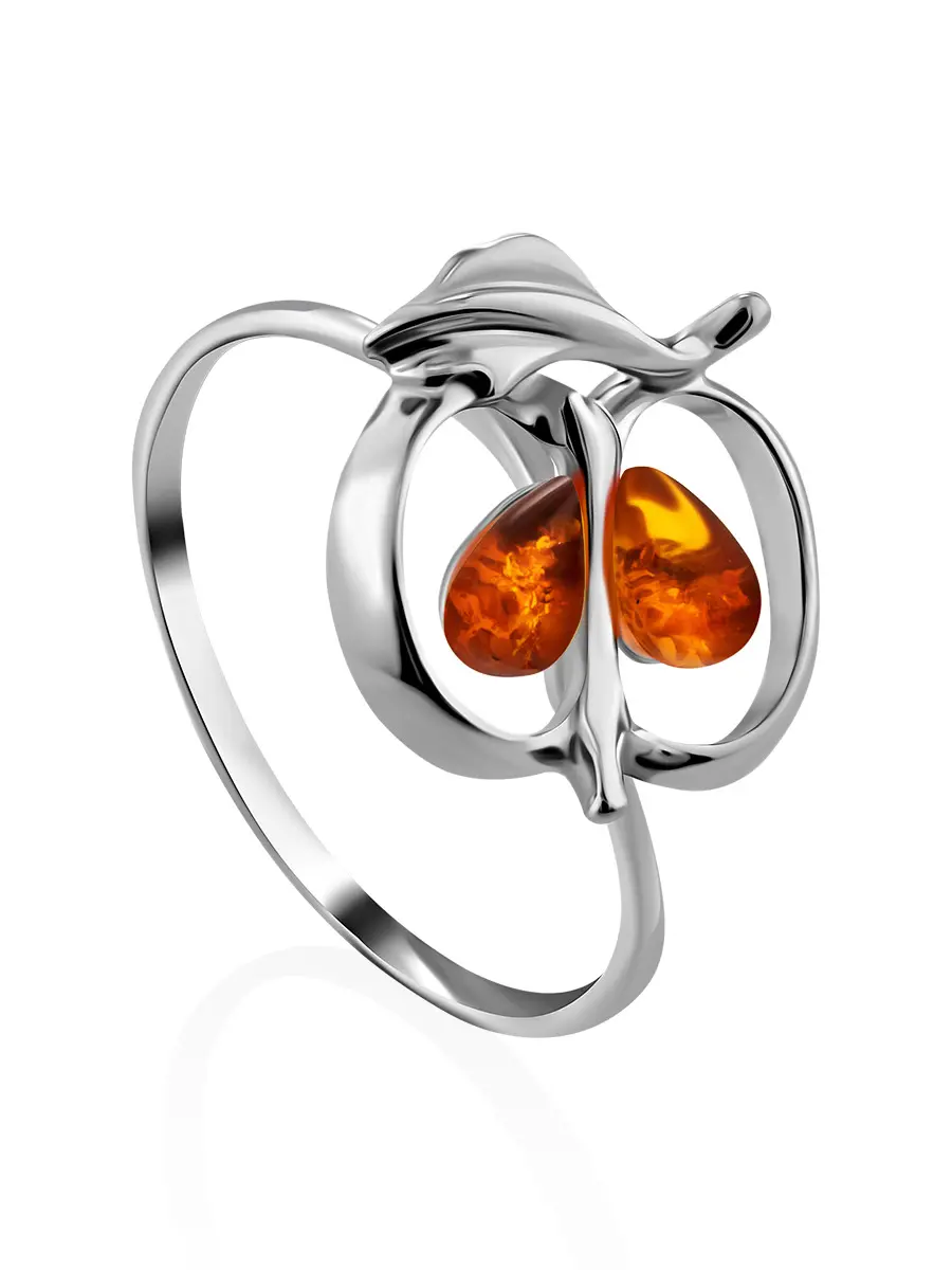 картинка Лёгкое кольцо в виде яблочка с натуральным янтарём «Конфитюр» в онлайн магазине