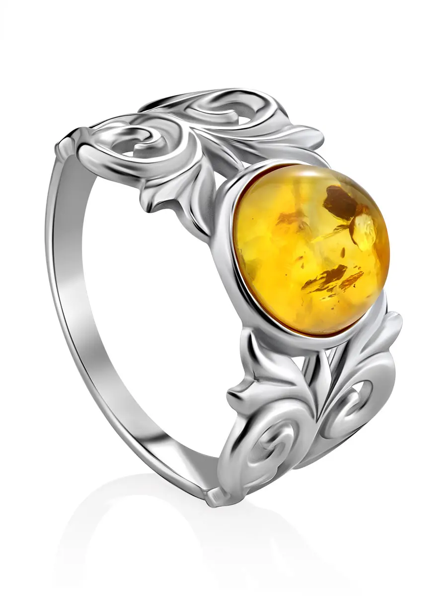 картинка Нежное ажурное кольцо из серебра и натурального лимонного янтаря «Кордова» в онлайн магазине