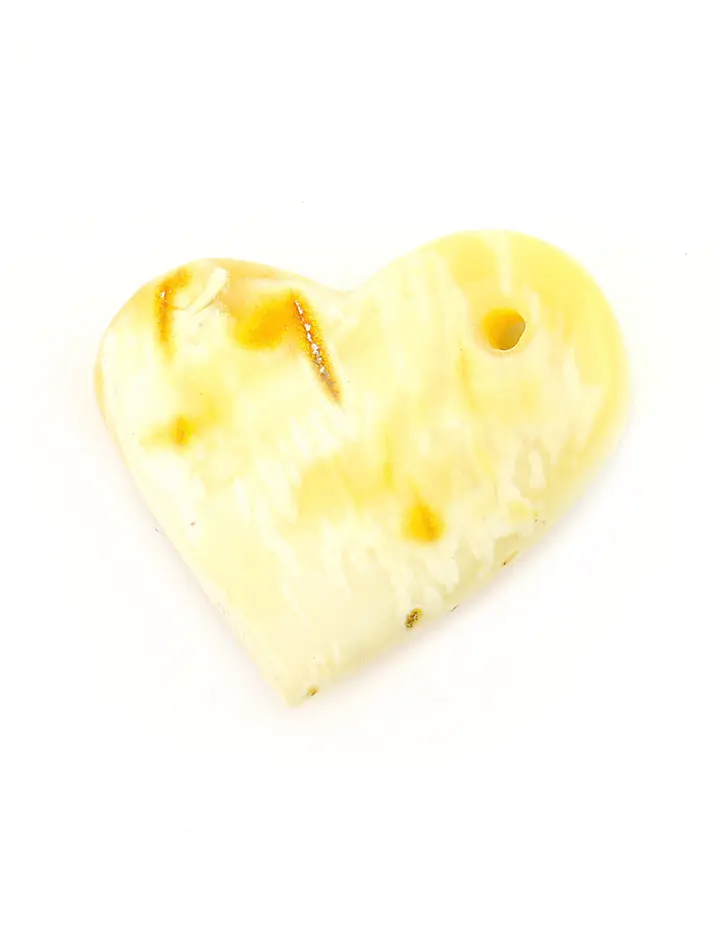 картинка Кулон-сердце из цельного натурального янтаря с уникальной пейзажной текстурой молочно-белого цвета в онлайн магазине