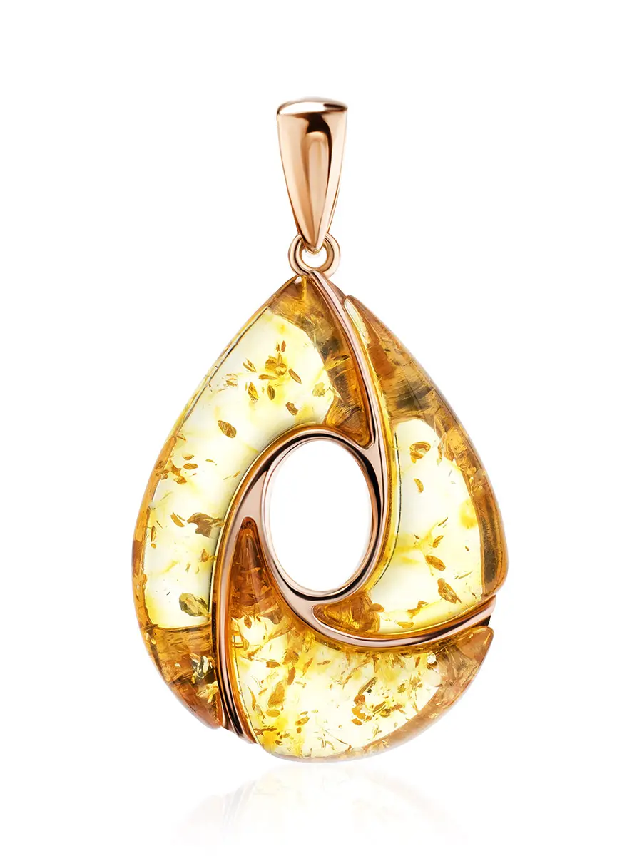 картинка Эффектный кулон из лимонного янтаря в позолоченном серебре «Санрайз» в онлайн магазине