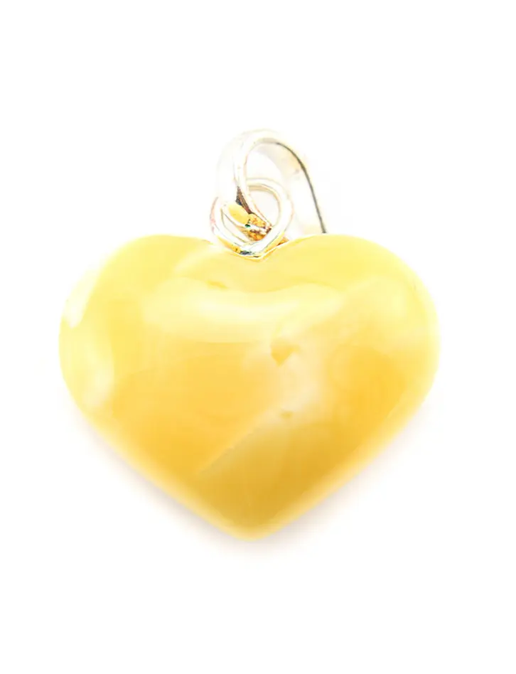 картинка Кулон-сердце из натурального янтаря молочно-белого и медового оттенка в онлайн магазине