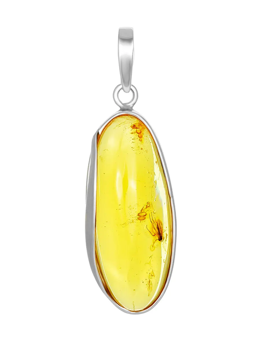 картинка Подвеска из яркого лимонного янтаря в форме капельки с инклюзом «Клио» в онлайн магазине