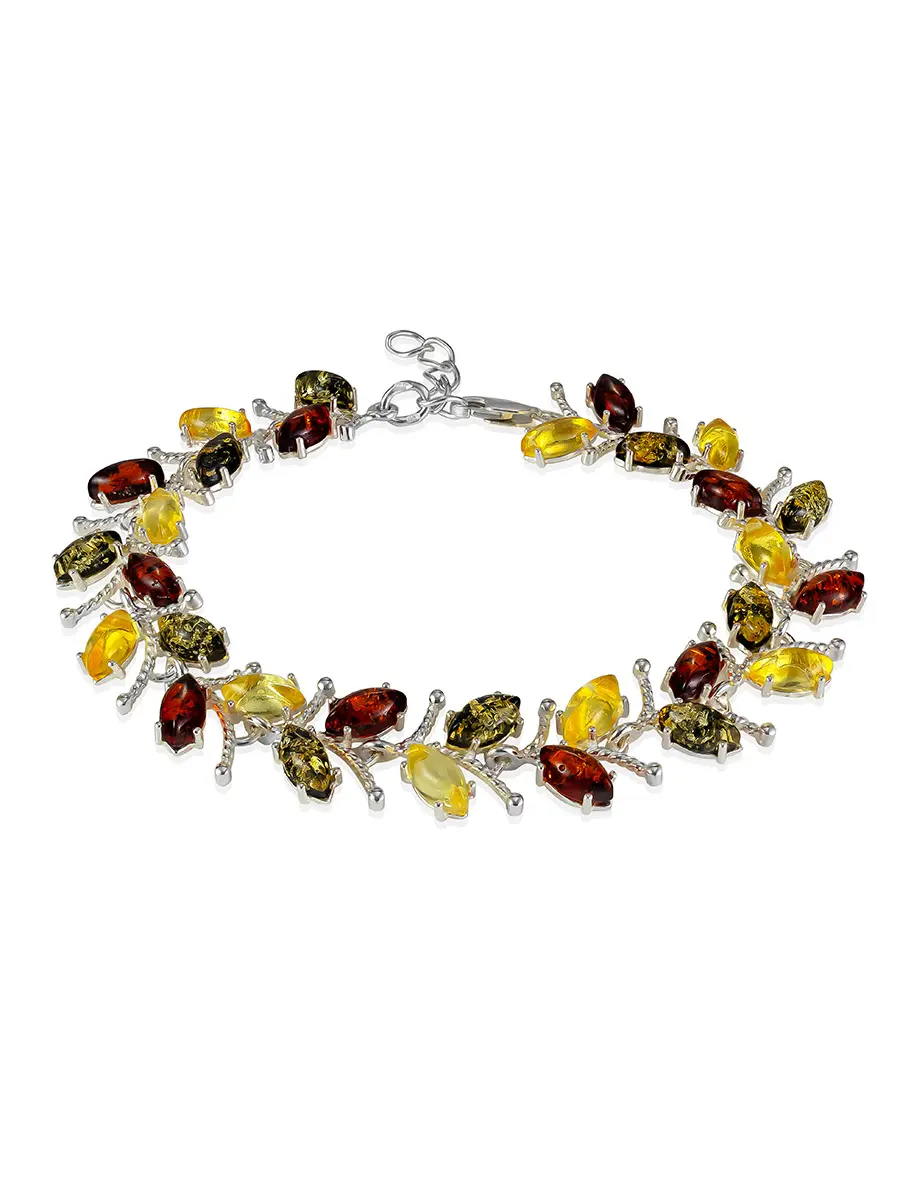 картинка Яркий ажурный браслет с натуральным янтарём «Кипарис» в онлайн магазине