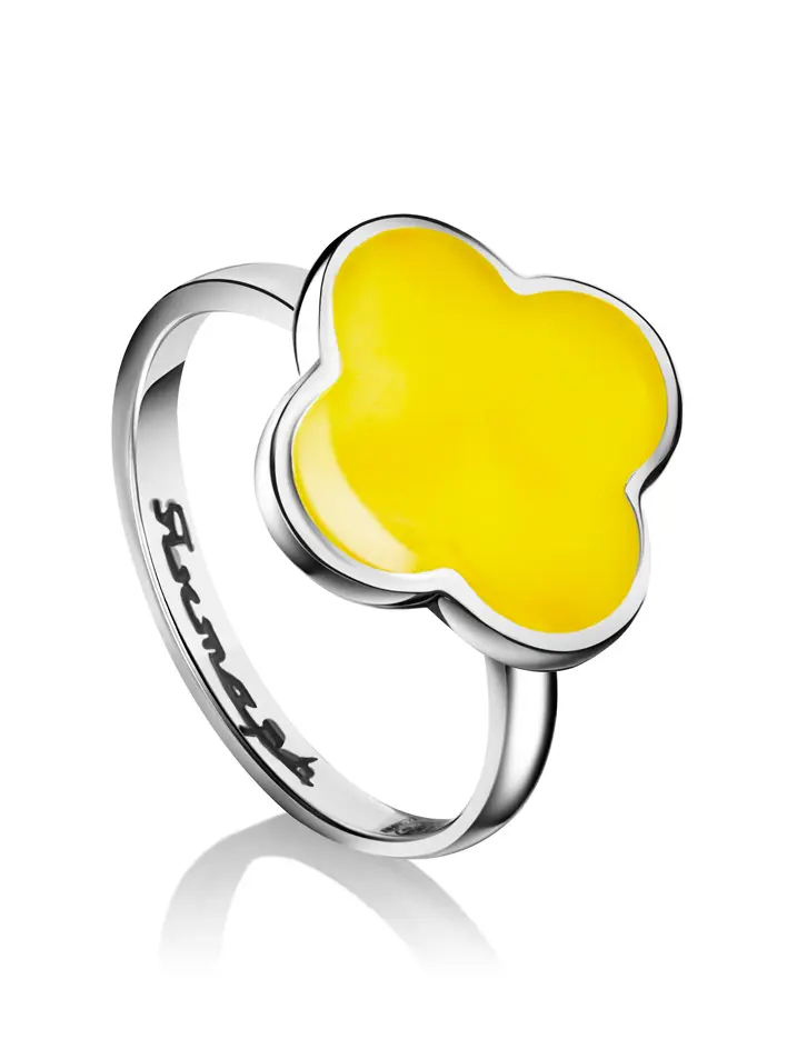 картинка Стильное кольцо из серебра и натурального медового янтаря «Монако» Янтарь® в онлайн магазине