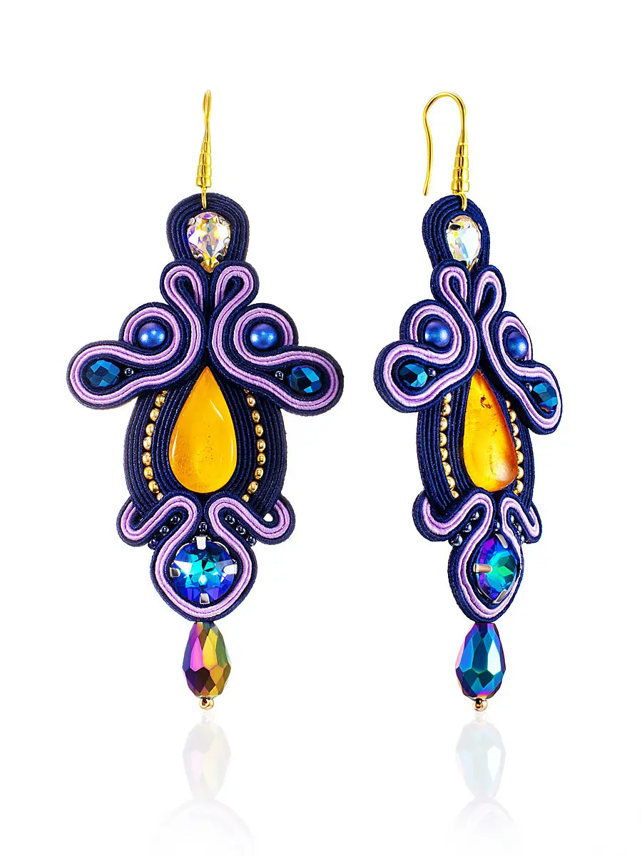 картинка Крупные плетёные серьги с натуральным янтарём «Индия» в онлайн магазине