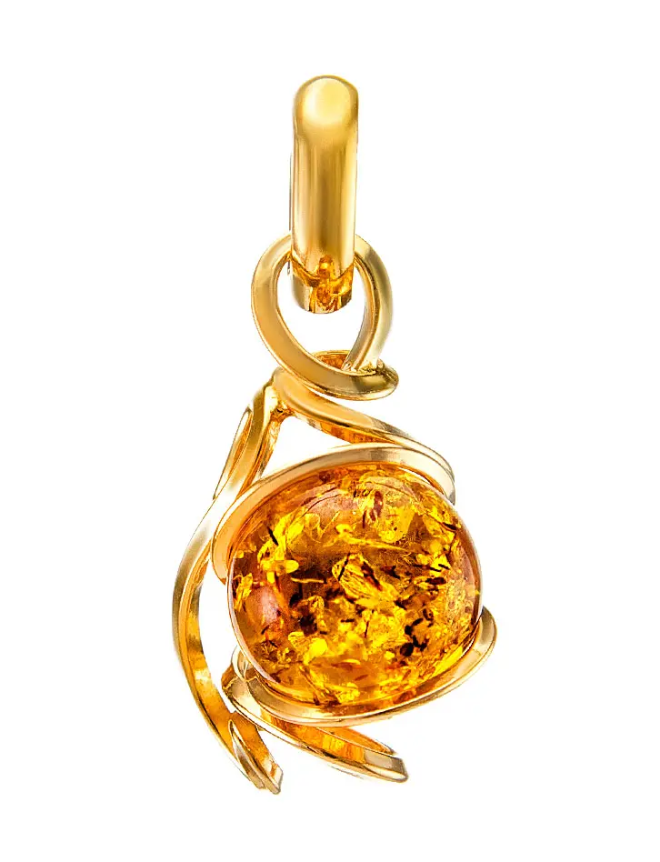 картинка Нарядный ажурный кулон с золотистым янтарём в позолоченном серебре «Валенсия» в онлайн магазине
