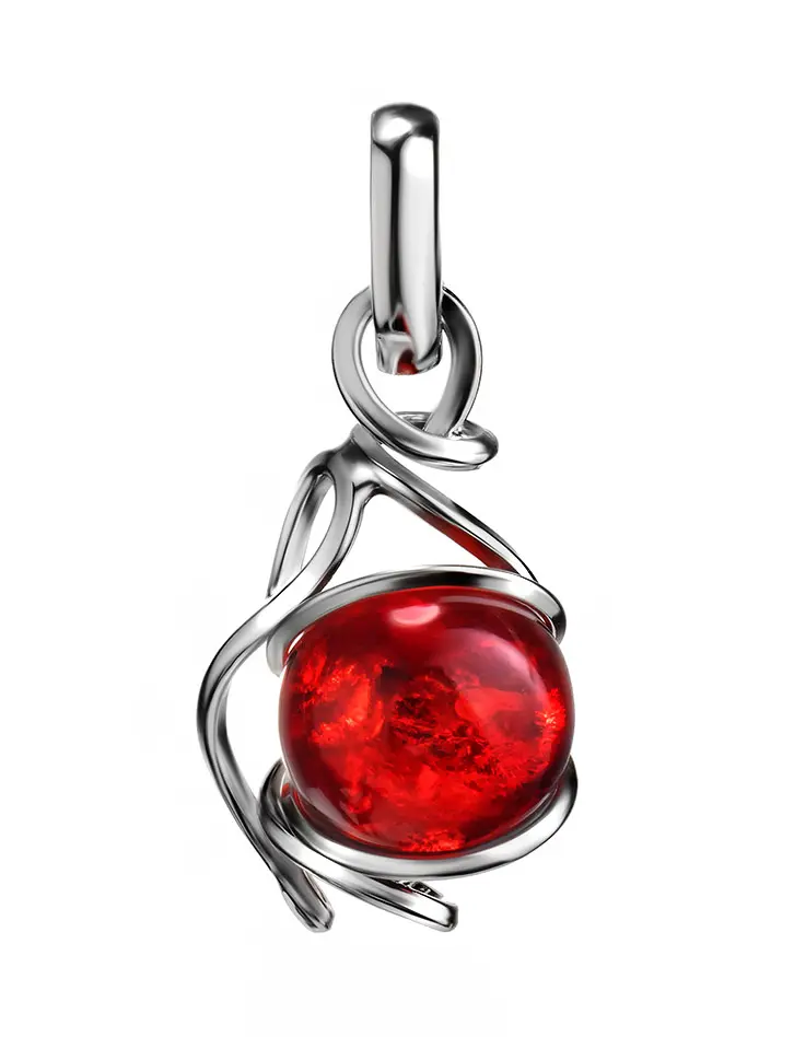 картинка Эффектный кулон из натурального красного янтаря и серебра «Валенсия» в онлайн магазине